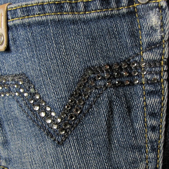 Motivi Women Jeans Size 4 Tapered Legs Low Rise Medium Wash Distress Rhinestones - Picture 8 of 8